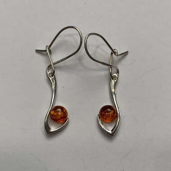 Amber and Silver Earrings, Unique Drop Dangle BOTW - Picture 3 of 8